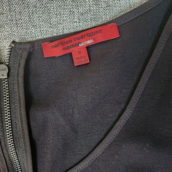 Narciso Rodriguez Dress Women Small Black & Mulberry 3/4 Sleeve Color Block Midi - Picture 3 of 5